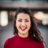 Laughing woman in a red top